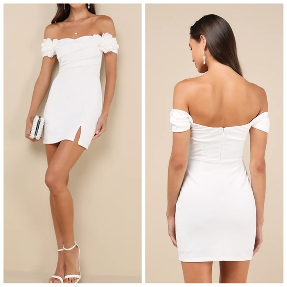 Lulus Romantic Reputation White 3D Floral Appliqué Bodycon Mini Dress | Size M - Picture 1 of 4